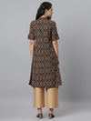 Women's Printed Rayon A-Line Kurta-Roliblack-S