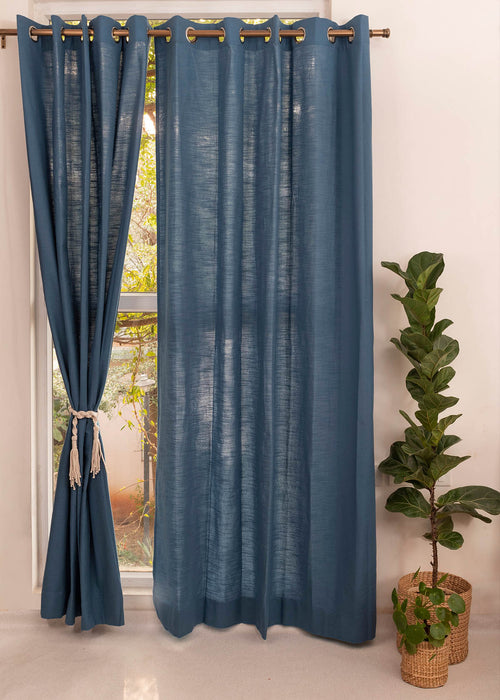 Solid  Royal blue 100% cotton plain curtain for bedroom - Room darkening - Pack of 1-230421080