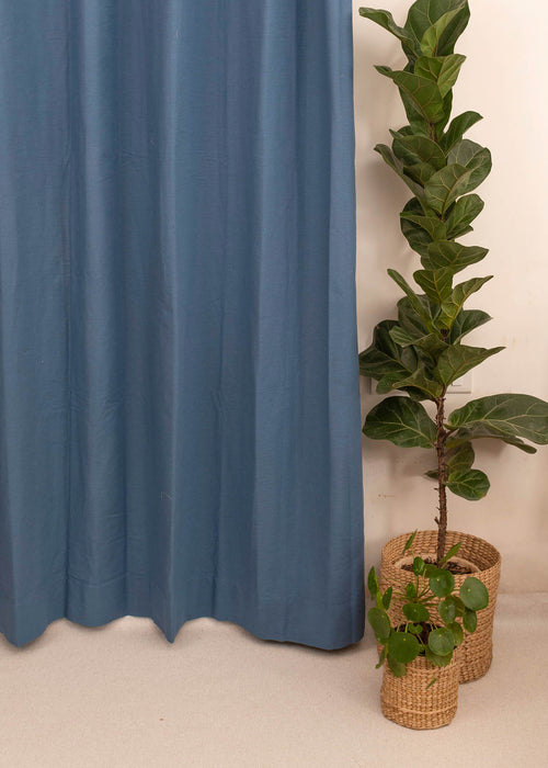 Solid  Royal blue 100% cotton plain curtain for bedroom - Room darkening - Pack of 1-230422080