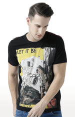 Huetrap Black Mens Short Sleeve Graphic Printed Tshirt-HT17MKGRABLK00652