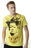 Huetrap Yellow Mens Short Sleeve Graphic Printed Tshirt-HT16MKGRAYLW00279