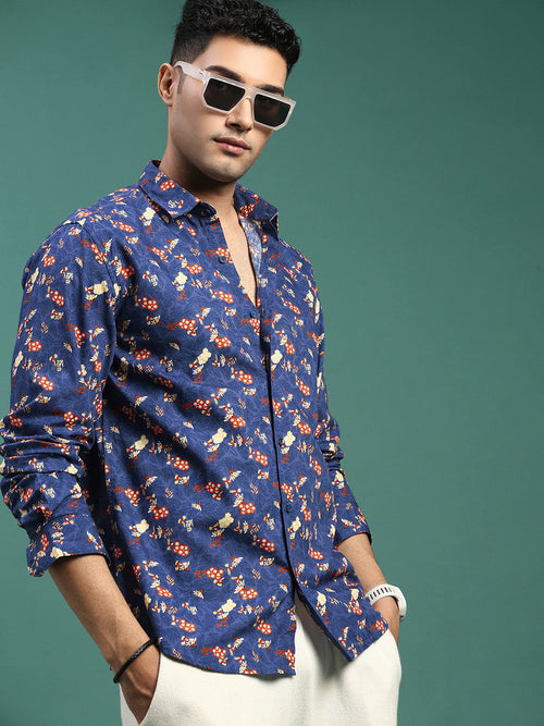 Men Floral Blue Slim Fit Shirt-Rufus-3120-Blue