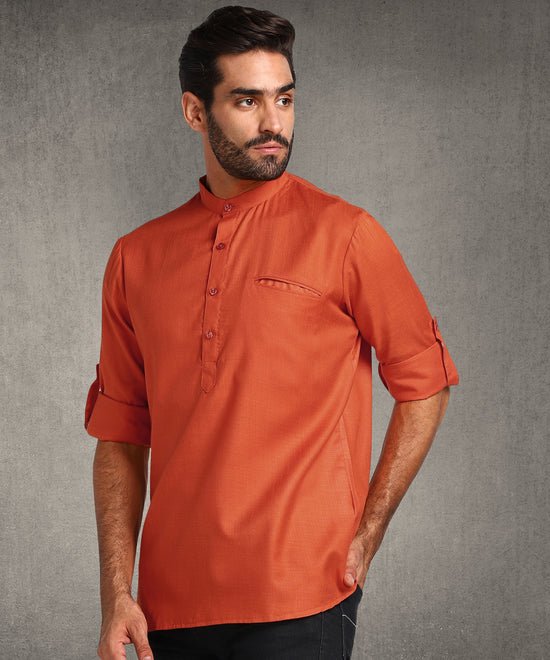 Hangup Men Standard Solid Men's Indian Wear-Rust_Magic_Bon_Short2Kurta