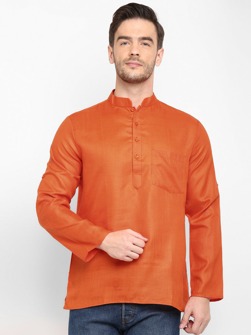 Hangup Men Standard Solid Men's Indian Wear-Rust_Magic_Patch_ShortKurta