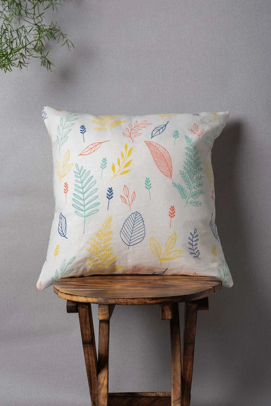 Rustling Leaves 100% cotton floral cushion cover for sofa - Multicolor-230451083