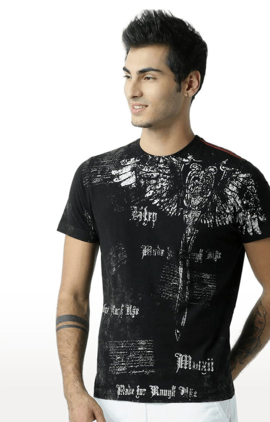 Huetrap Black Mens Short Sleeve Graphic Printed Tshirt-HT16MKGRABLK00434