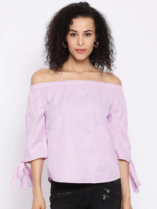 Stripe Anarchy Off Shoulder Women Top