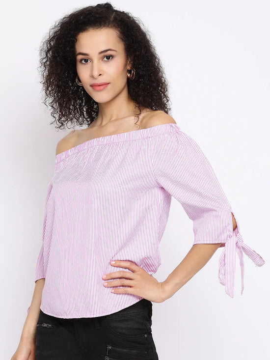 Stripe Anarchy Off Shoulder Women Top