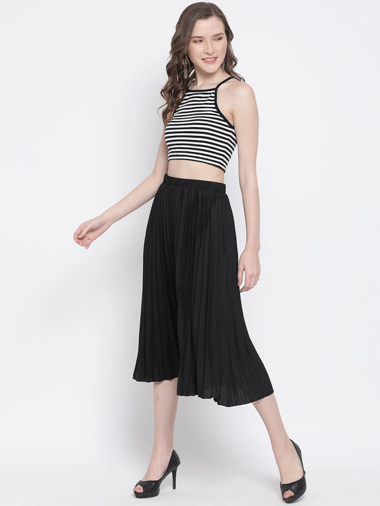 Black East Pleated Women Skirt