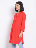 Flaming Red Button Women's Linen Blend Tunic