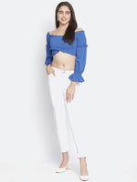 F ancy Bossy blue smocked women off-shoulder crop top