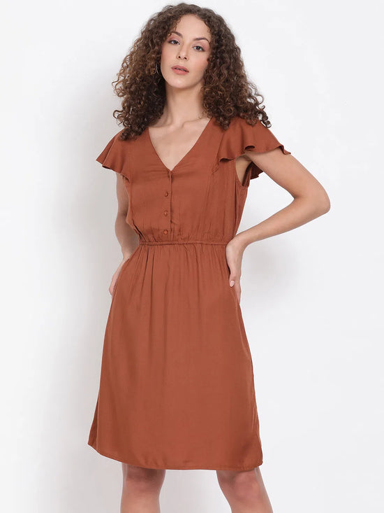 Brown Sheath Viscose Twill Dress