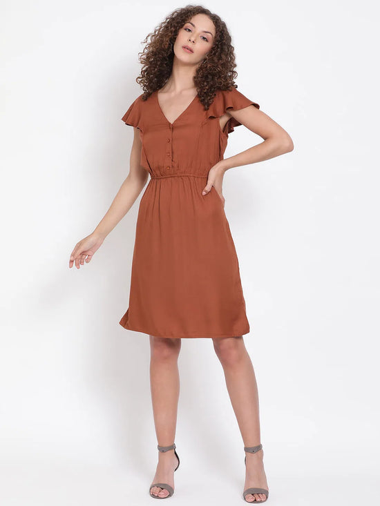 Brown Sheath Viscose Twill Dress