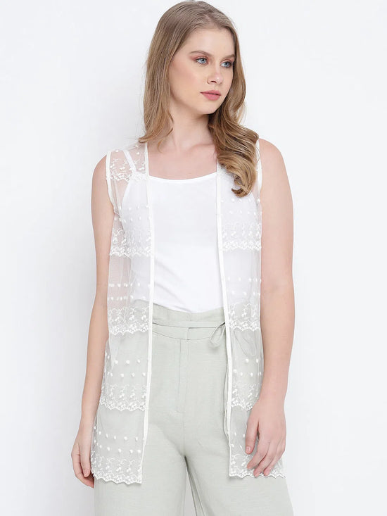 Silkey white sheer net women shrug