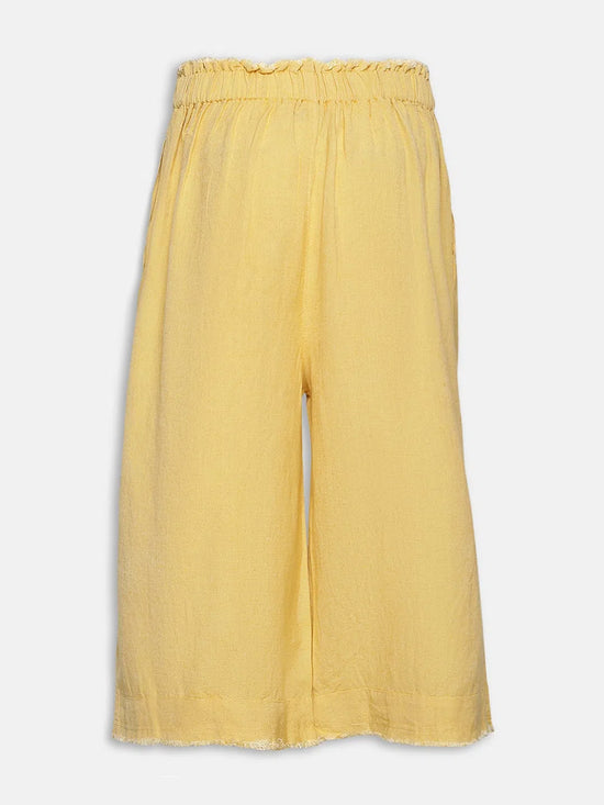 Mango Yellow Solid Linen Blend Girl's Pants