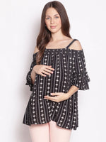 Black Printed Cold Shoulder Maternity Top