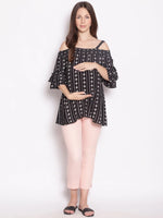 Black Printed Cold Shoulder Maternity Top