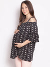 Black Printed Cold Shoulder Maternity Top