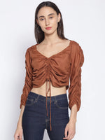 Brown Gather Crop Top