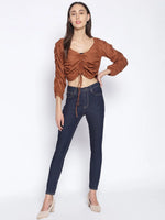 Brown Gather Crop Top