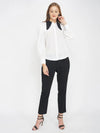 White Contrast Emb Collar Women's Shirt