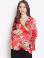 Orange Floral Print Maternity Top