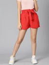 Turkey red tie-knot belted women shorts