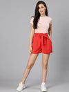 Turkey red tie-knot belted women shorts