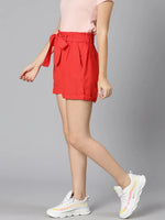 Turkey red tie-knot belted women shorts