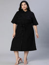 Candid black button-down plus size Linen Blend dress