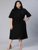 Candid black button-down plus size Linen Blend dress