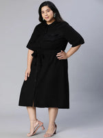 Candid black button-down plus size Linen Blend dress