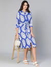 Brash blue printed button-down women dress