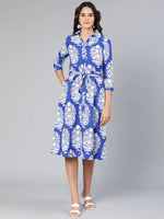 Brash blue printed button-down women dress