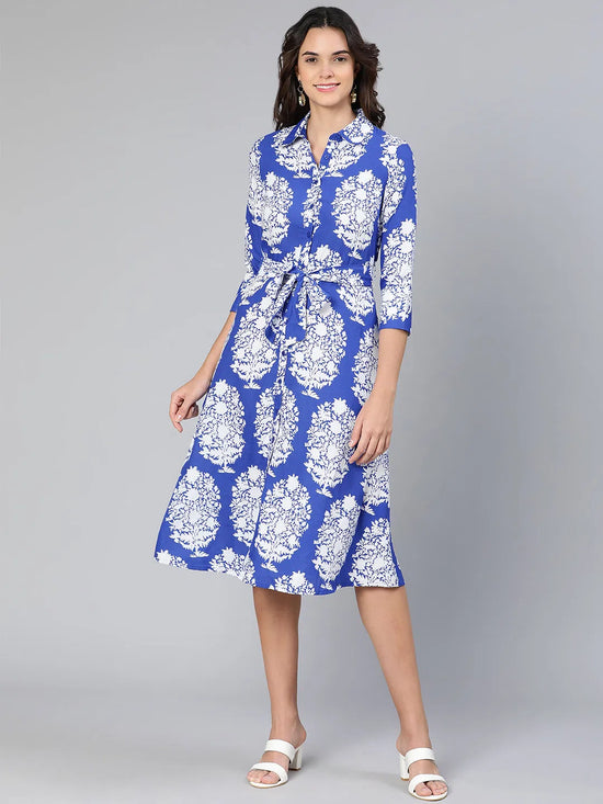 Brash blue printed button-down women dress