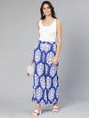 Booming blue tropicalm print elasticated women pant