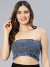 Amour Dark Blue Smocked Women Tube Top