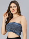 Amour Dark Blue Smocked Women Tube Top