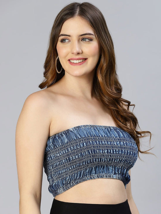 Amour Dark Blue Smocked Women Tube Top