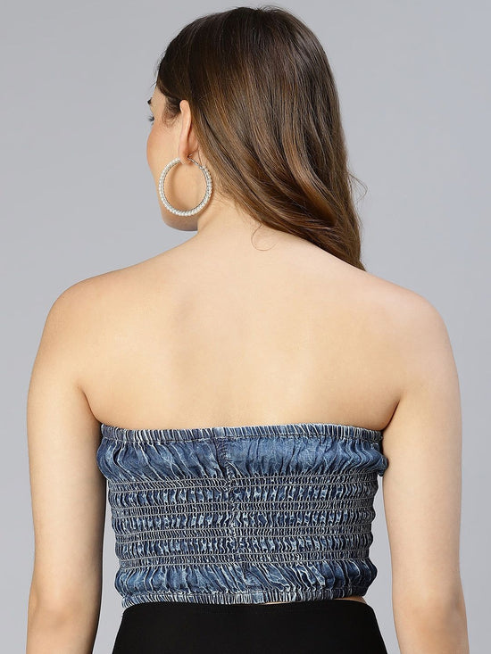 Amour Dark Blue Smocked Women Tube Top