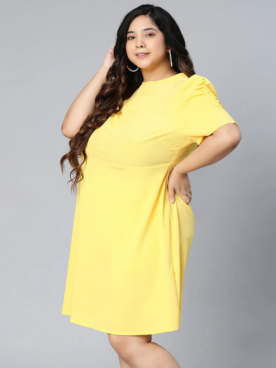 Sunset yellow color plus size women dress