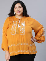 Strikey Mustard Embroidered Plus Size Women Top