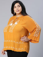 Strikey Mustard Embroidered Plus Size Women Top