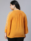 Strikey Mustard Embroidered Plus Size Women Top