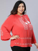 Romed Red Embroidered Plus Size Women Top