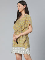 Ancient Yellow Floral Print Women Beachwear Kaftan