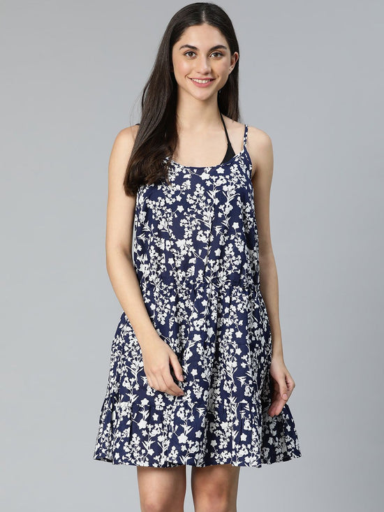 Argent Blue Floral Print Women Beachwear Dress