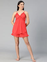 Chilled red ruffled & elasticated women nightwear shorts