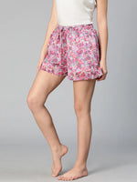 Flaming mutlticolors ruffled & elasticated women nightwear shorts