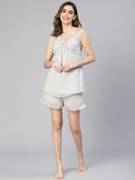 Women Light grey ruffled shoulder strap polyester nightwear top